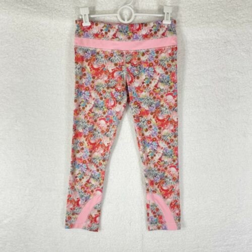 Lululemon Leggings Size 4 Pink Flowabunga Run Inspire Floral Print‎ Cropped